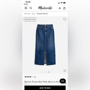 Madewell full Length denim skirt with split from size 31